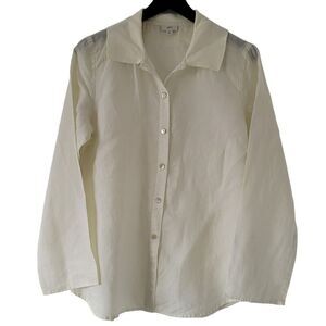 J Jill Button‎ Up Shirt Medium Cream Long Sleeve Lightweight Breathable